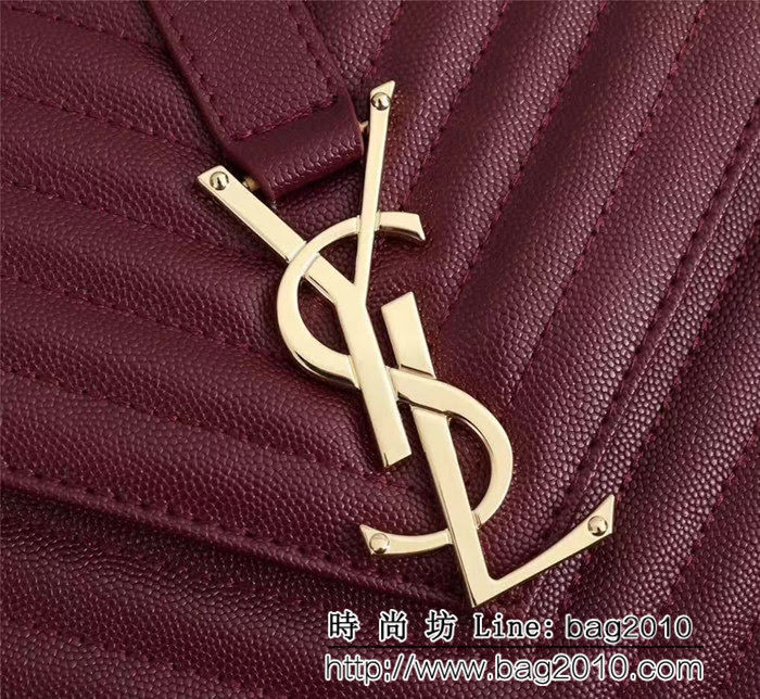 YSL聖羅蘭 經典款 互扣式金屬YSL標誌 原版球紋皮老紅色肩背包 26588 YAS1012